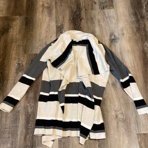 LOFT Black, Gray, and Cream Striped Cardigan